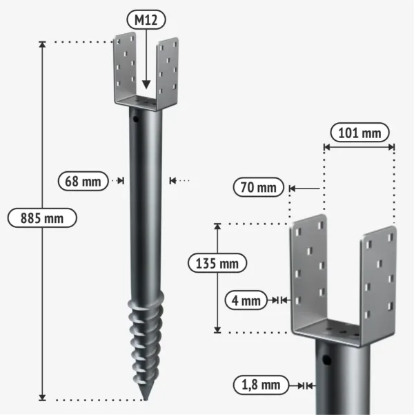 Sraigtiniai poliai U885 tech
